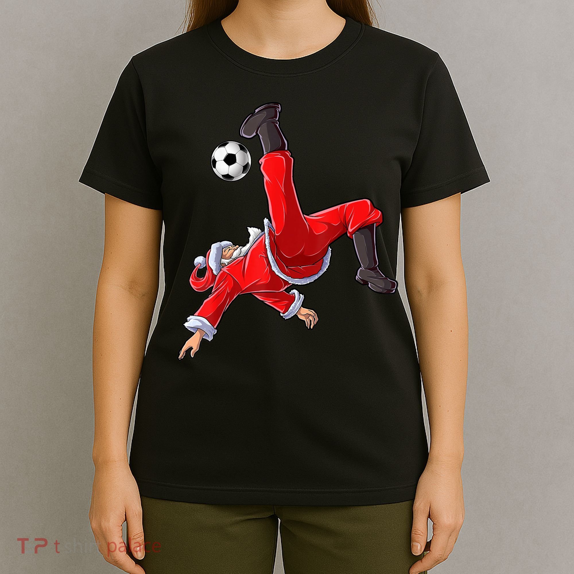 Christmas Santa Soccer Bicycle Kick Xmas Boys Men Ball Sport TShirt T-Shirt