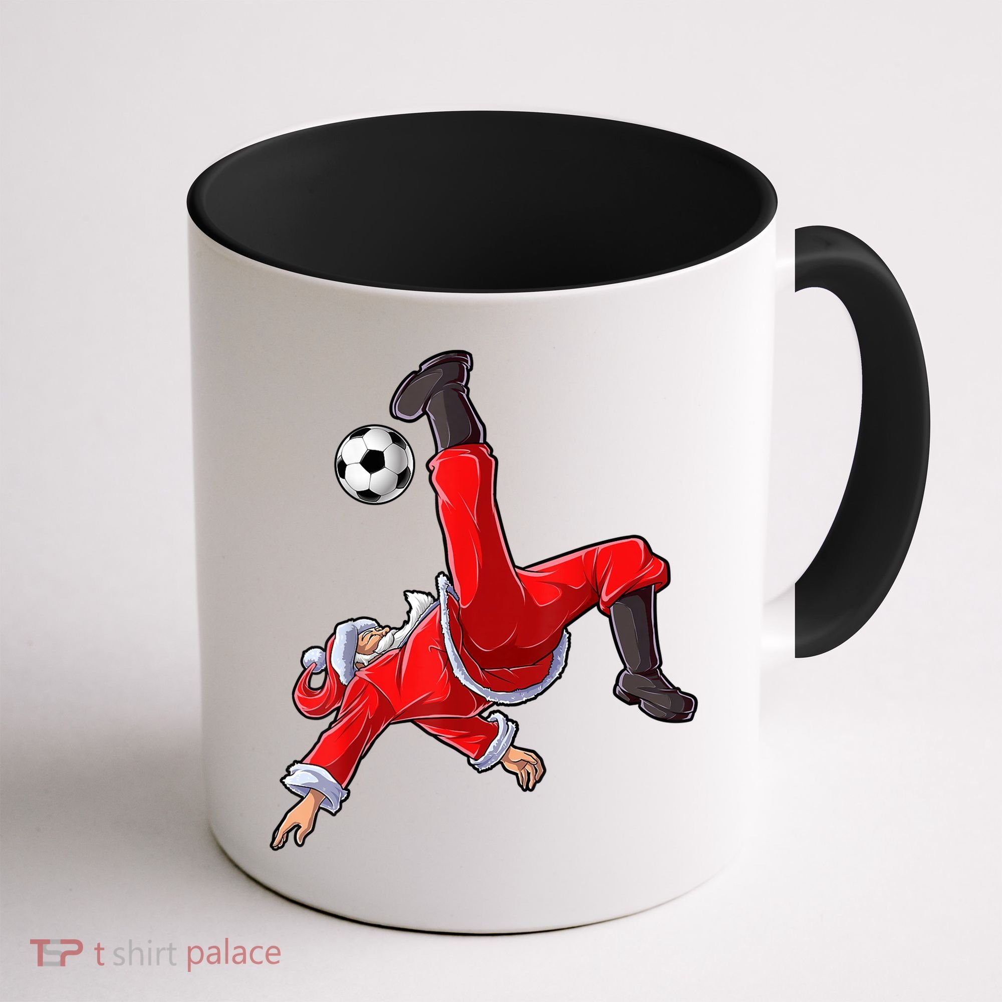 Christmas Santa Soccer Bicycle Kick Xmas Boys Men Ball Sport TShirt Coffee Mug