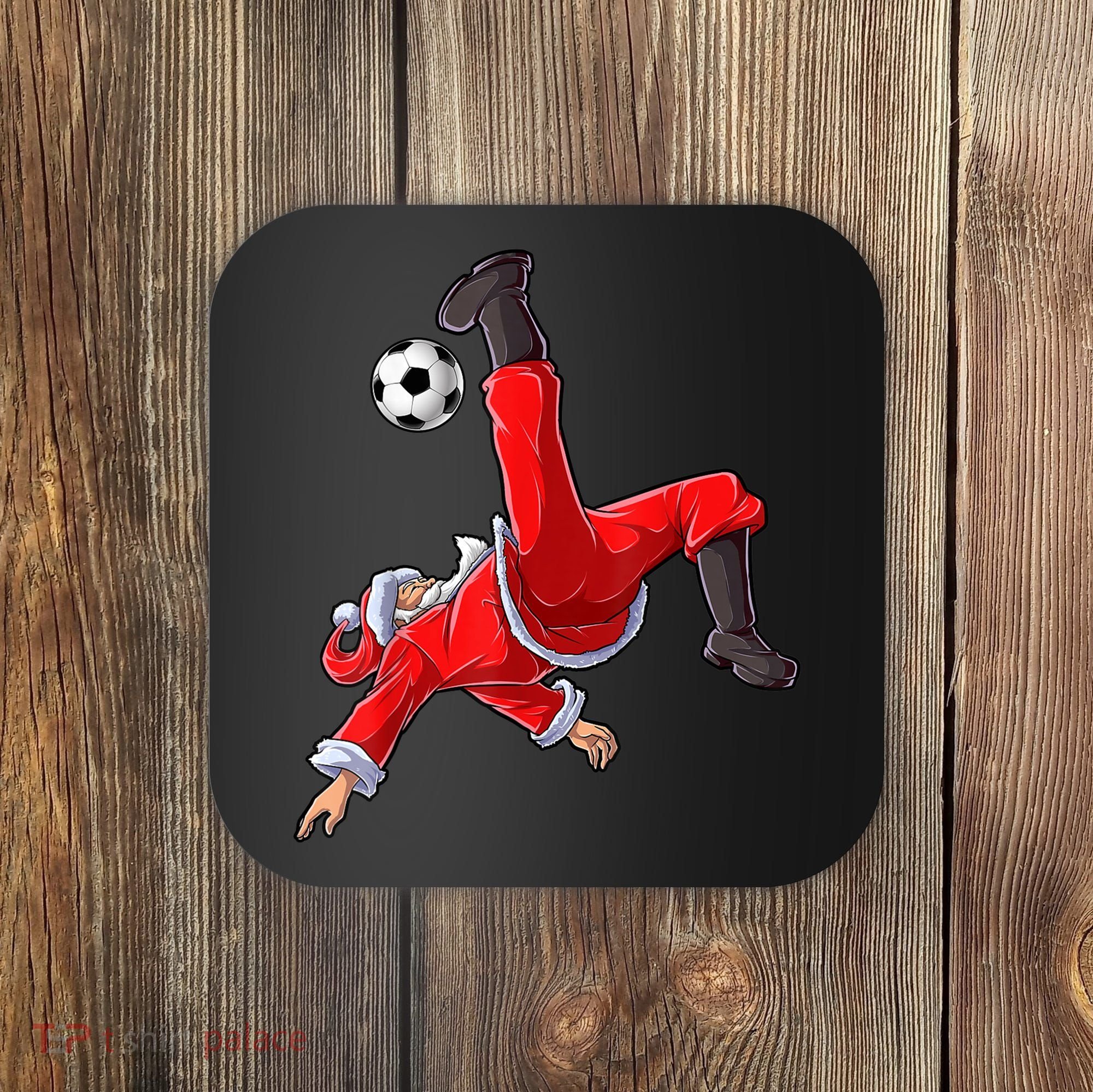 Christmas Santa Soccer Bicycle Kick Xmas Boys Men Ball Sport TShirt Coaster
