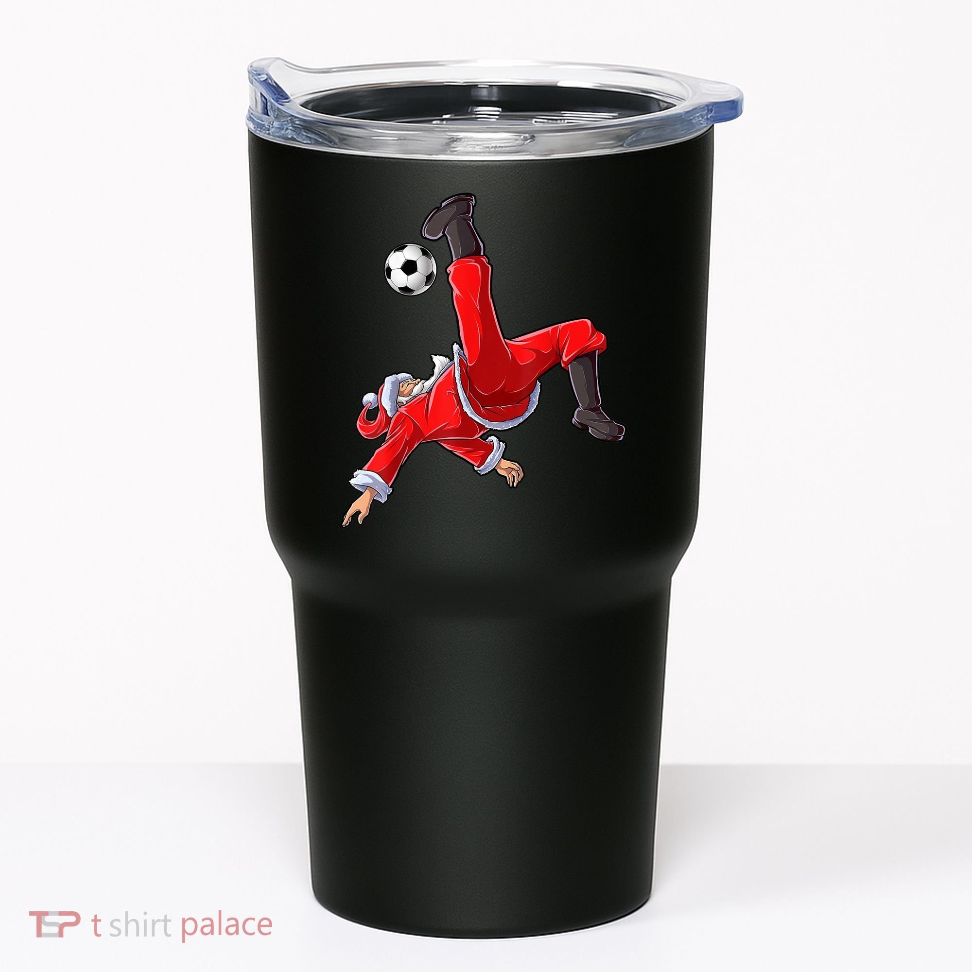 Christmas Santa Soccer Bicycle Kick Xmas Boys Men Ball Sport TShirt Tumbler