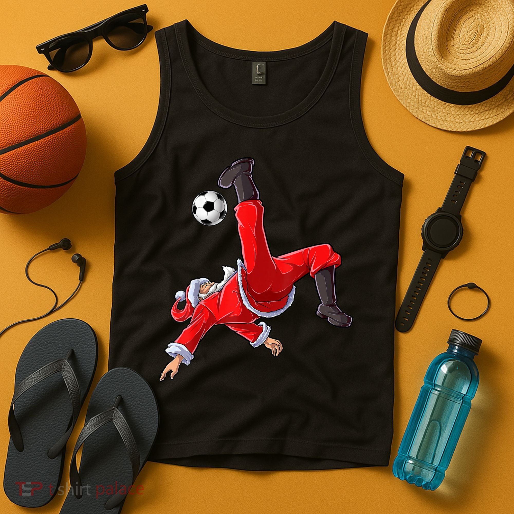 Christmas Santa Soccer Bicycle Kick Xmas Boys Men Ball Sport TShirt Tank Top