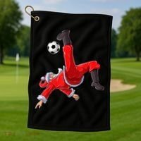 Christmas Santa Soccer Bicycle Kick Xmas Boys Men Ball Sport TShirt Golf Towel thumb 1