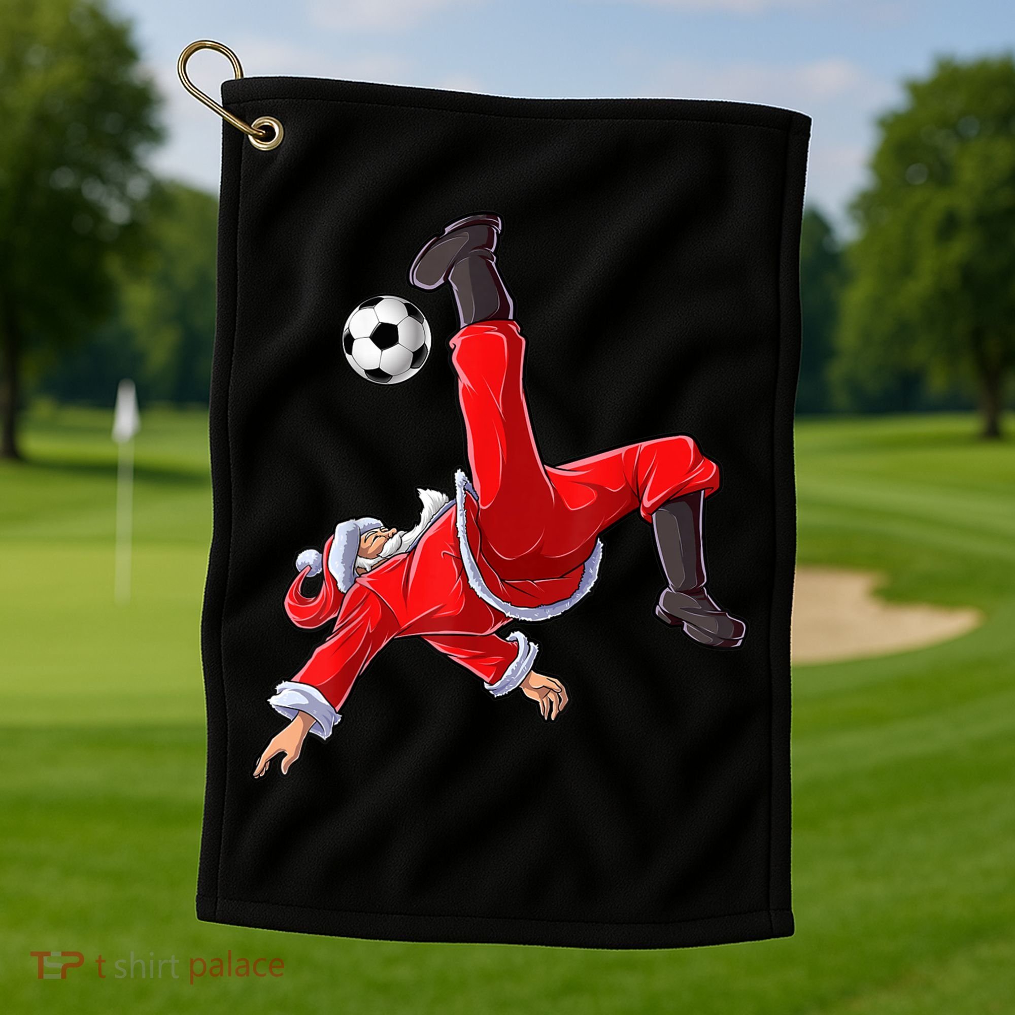 Christmas Santa Soccer Bicycle Kick Xmas Boys Men Ball Sport TShirt Golf Towel
