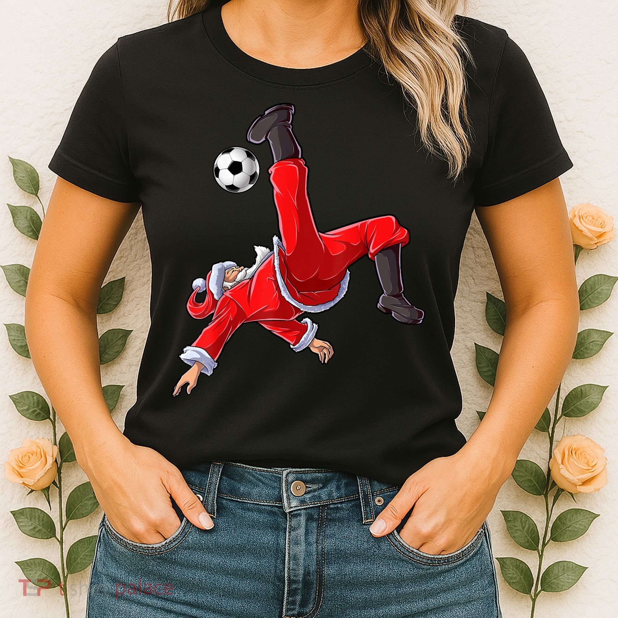 Christmas Santa Soccer Bicycle Kick Xmas Boys Men Ball Sport TShirt Women's T-Shirt