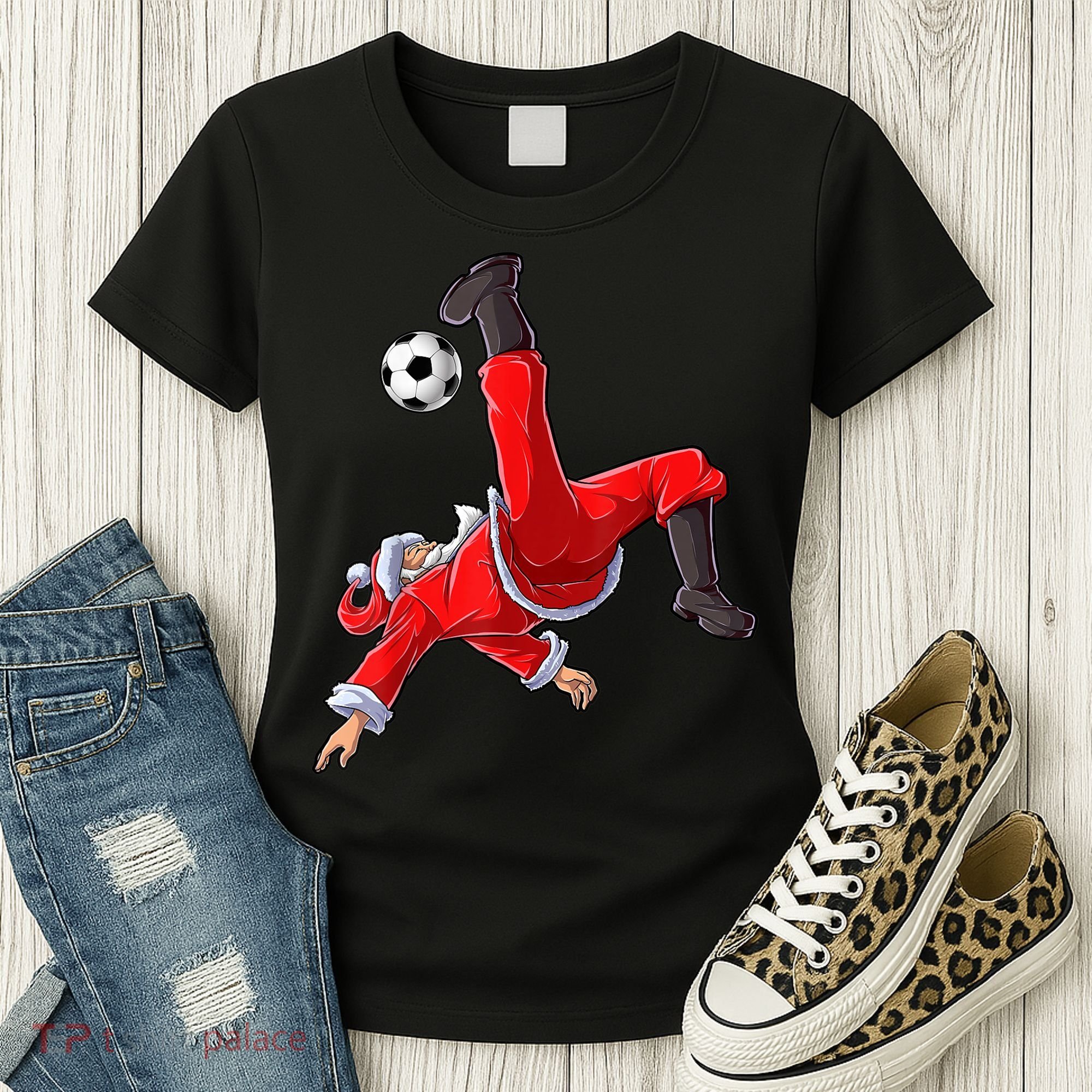 Christmas Santa Soccer Bicycle Kick Xmas Boys Men Ball Sport TShirt Women's T-Shirt
