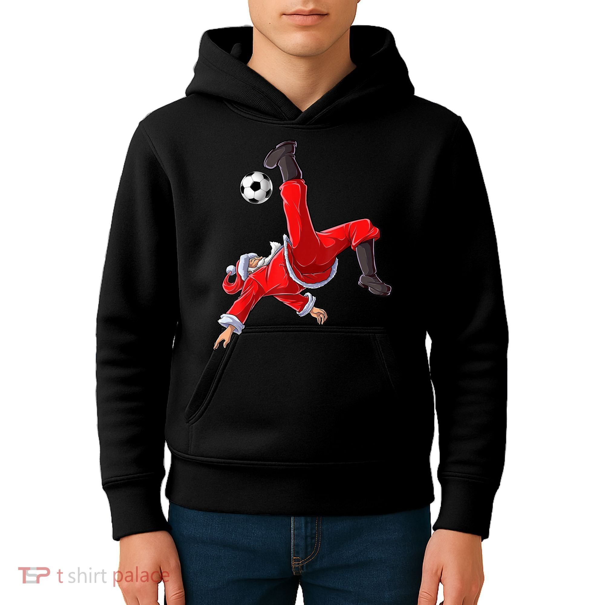 Christmas Santa Soccer Bicycle Kick Xmas Boys Men Ball Sport TShirt Kids Hoodie