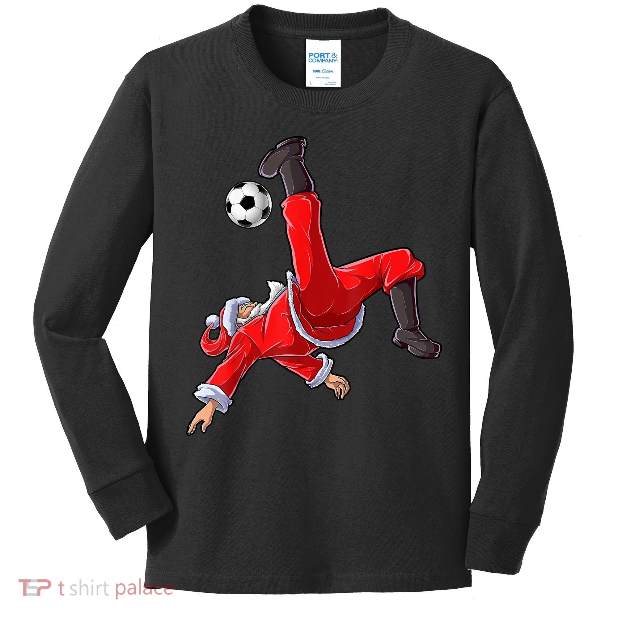 Christmas Santa Soccer Bicycle Kick Xmas Boys Men Ball Sport TShirt Kids Long Sleeve Shirt