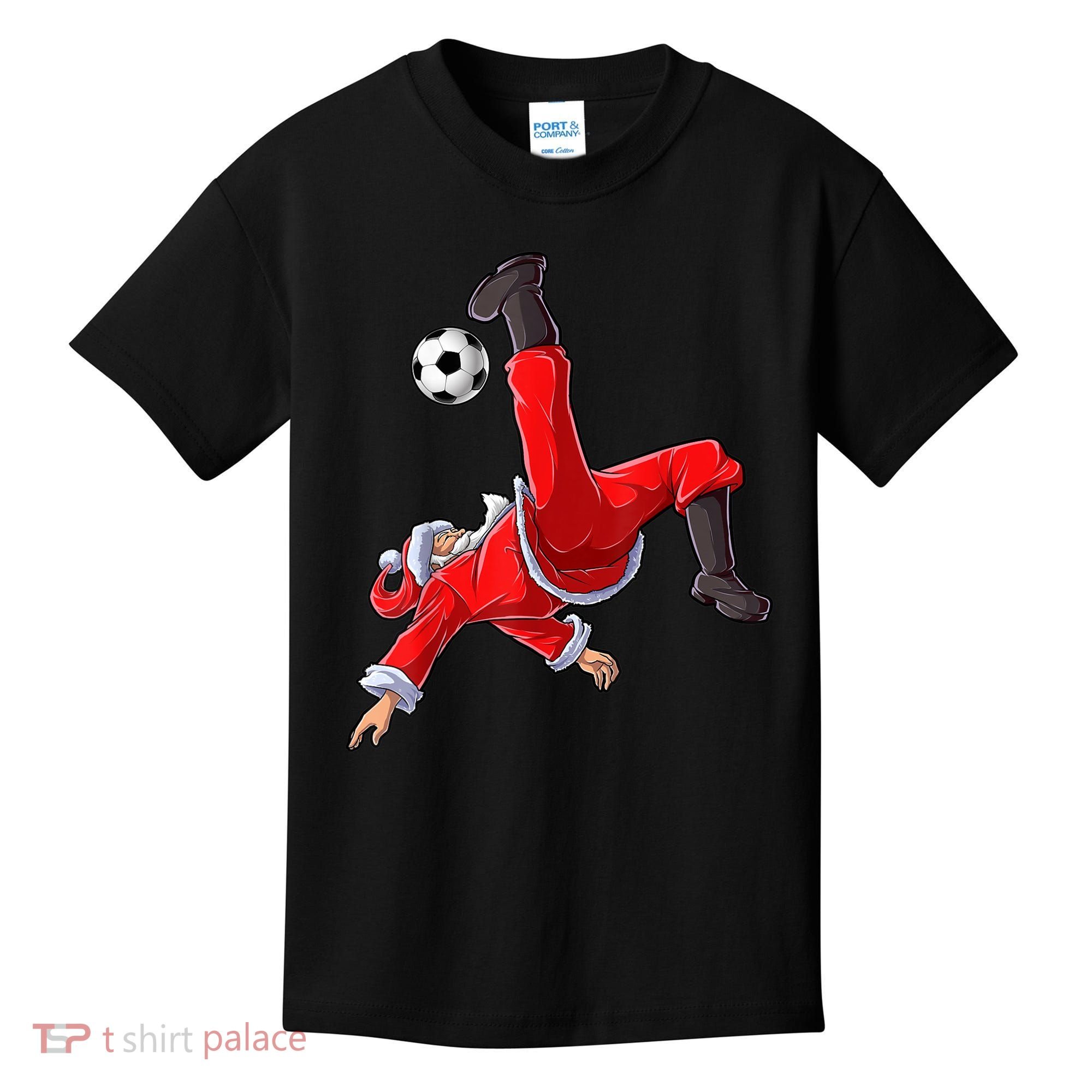 Christmas Santa Soccer Bicycle Kick Xmas Boys Men Ball Sport TShirt Kids T-Shirt