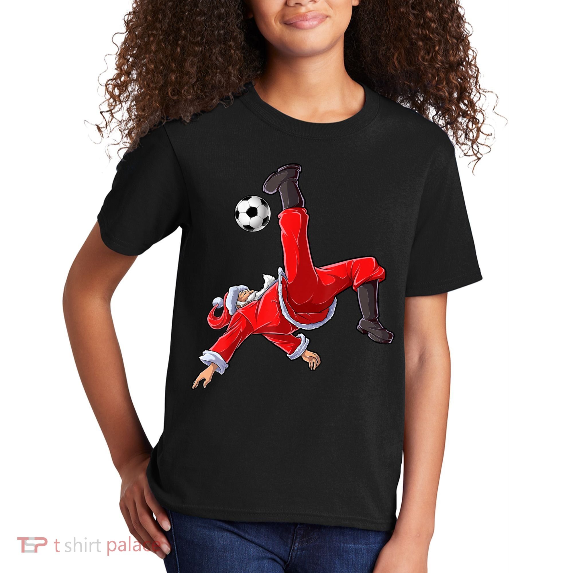 Christmas Santa Soccer Bicycle Kick Xmas Boys Men Ball Sport TShirt Kids T-Shirt