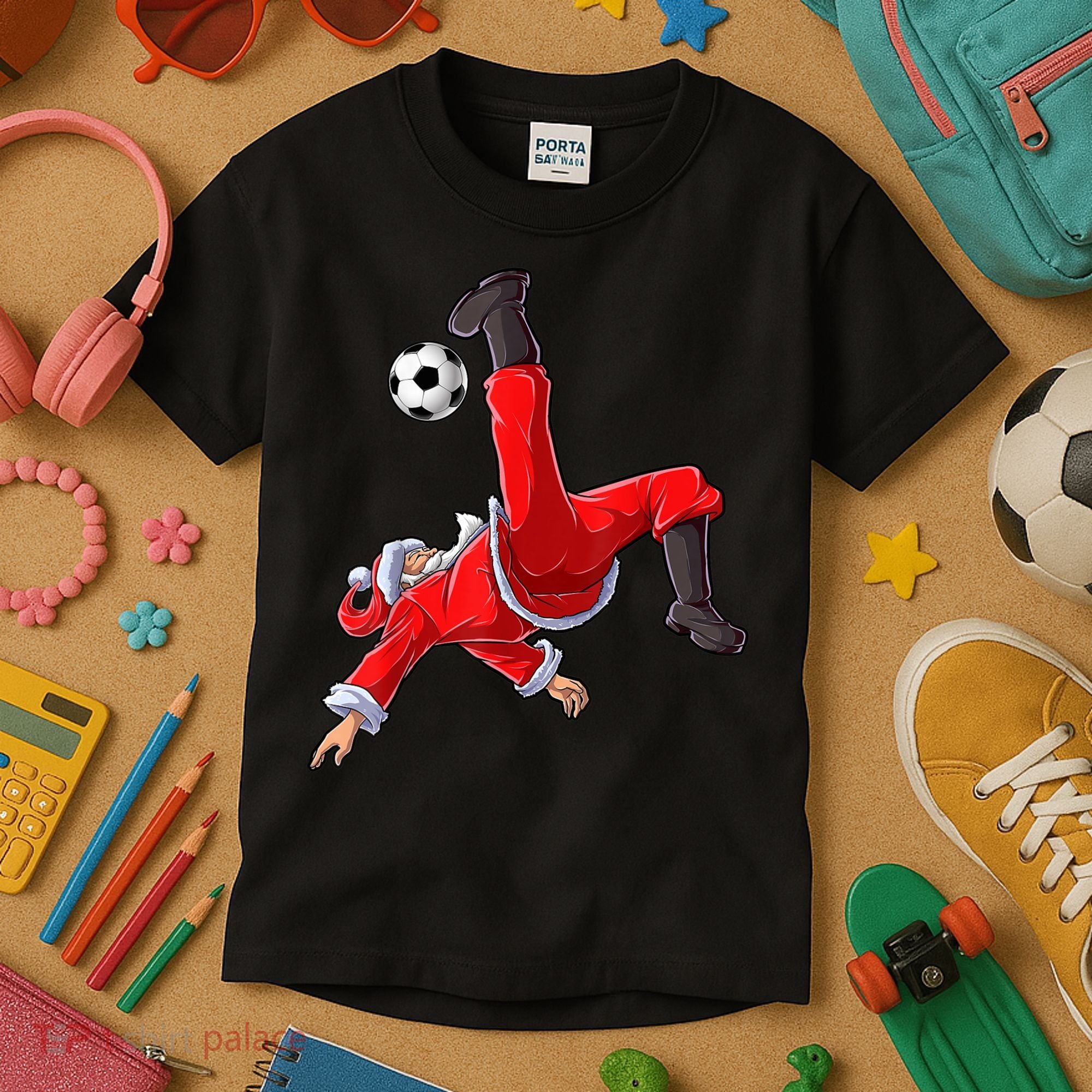 Christmas Santa Soccer Bicycle Kick Xmas Boys Men Ball Sport TShirt Kids T-Shirt