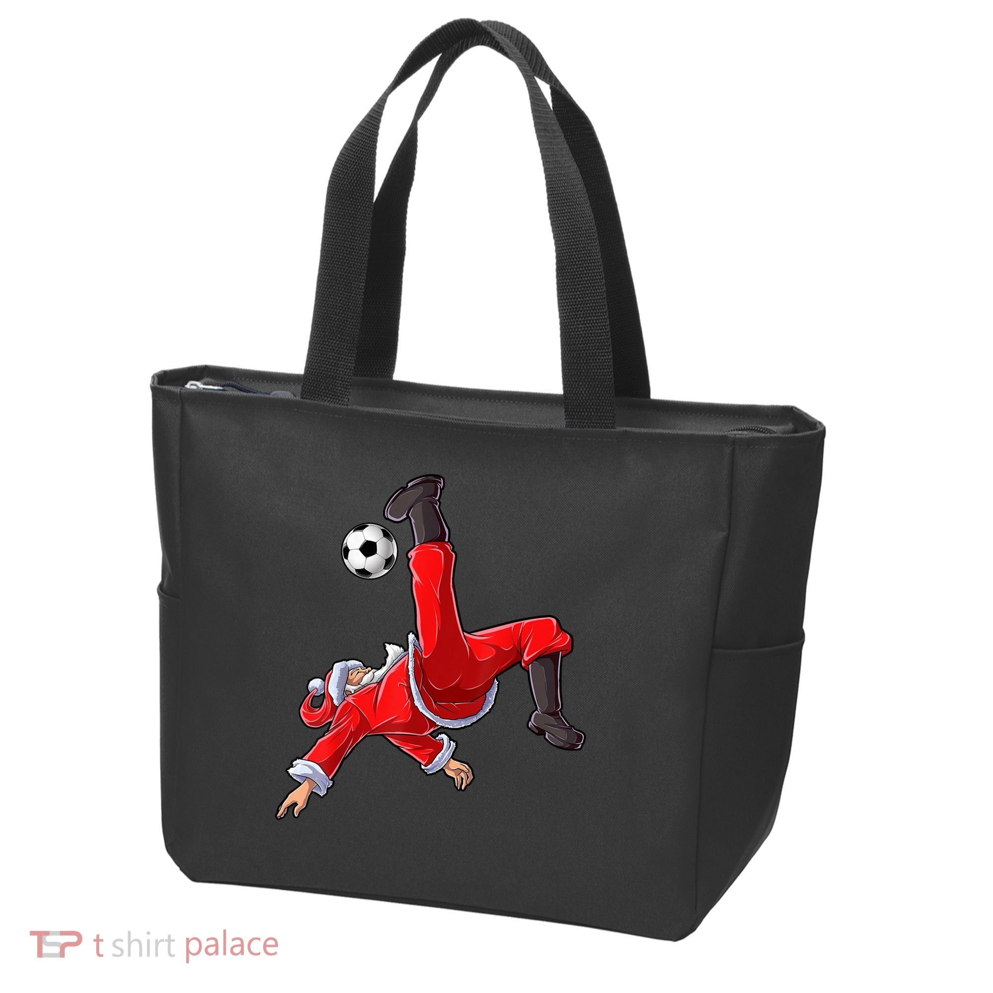 Christmas Santa Soccer Bicycle Kick Xmas Boys Men Ball Sport TShirt Tote Bag