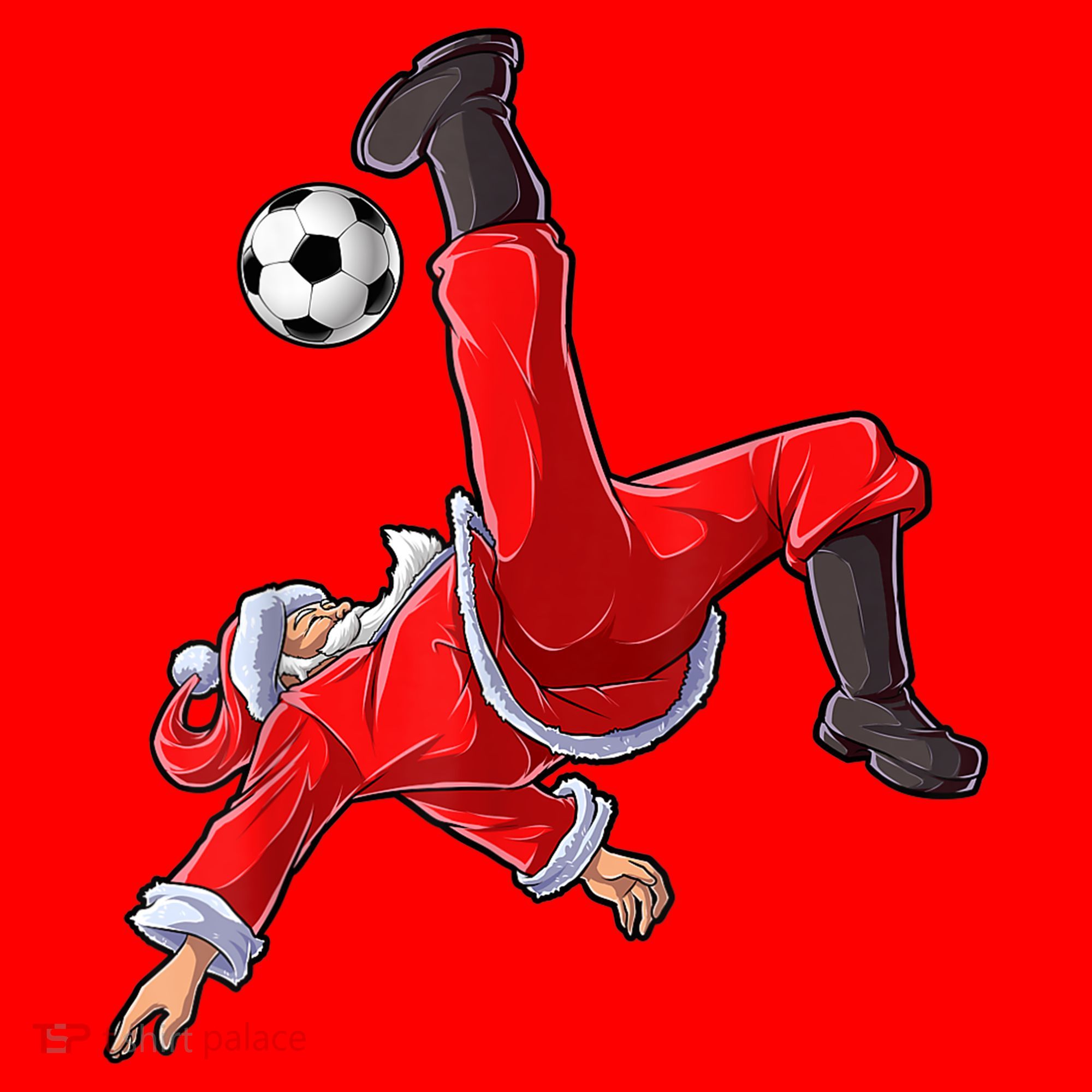 Christmas Santa Soccer Bicycle Kick Xmas Boys Men Ball Sport TShirt Santa Hat