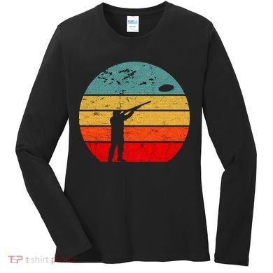 Clay Skeet Shooting Trap Shooting Retro Vintage Sunset Women's Long Sleeve Shirt