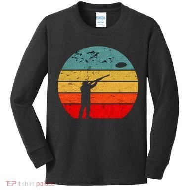 Clay Skeet Shooting Trap Shooting Retro Vintage Sunset Kids Long Sleeve Shirt