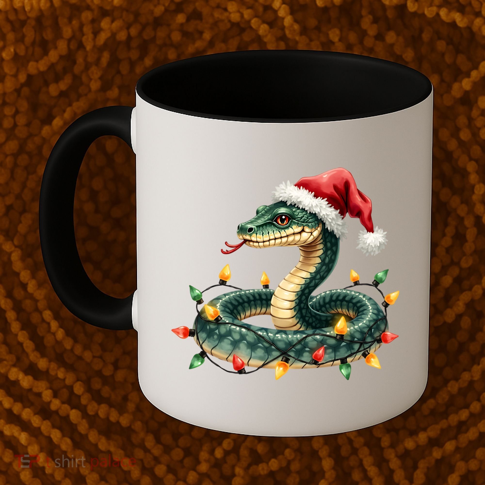 Christmas Snake Santa Hat Holiday Lights Funny Novelty Gift Coffee Mug