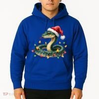 Christmas Snake Santa Hat Holiday Lights Funny Novelty Gift Hoodie thumb 2