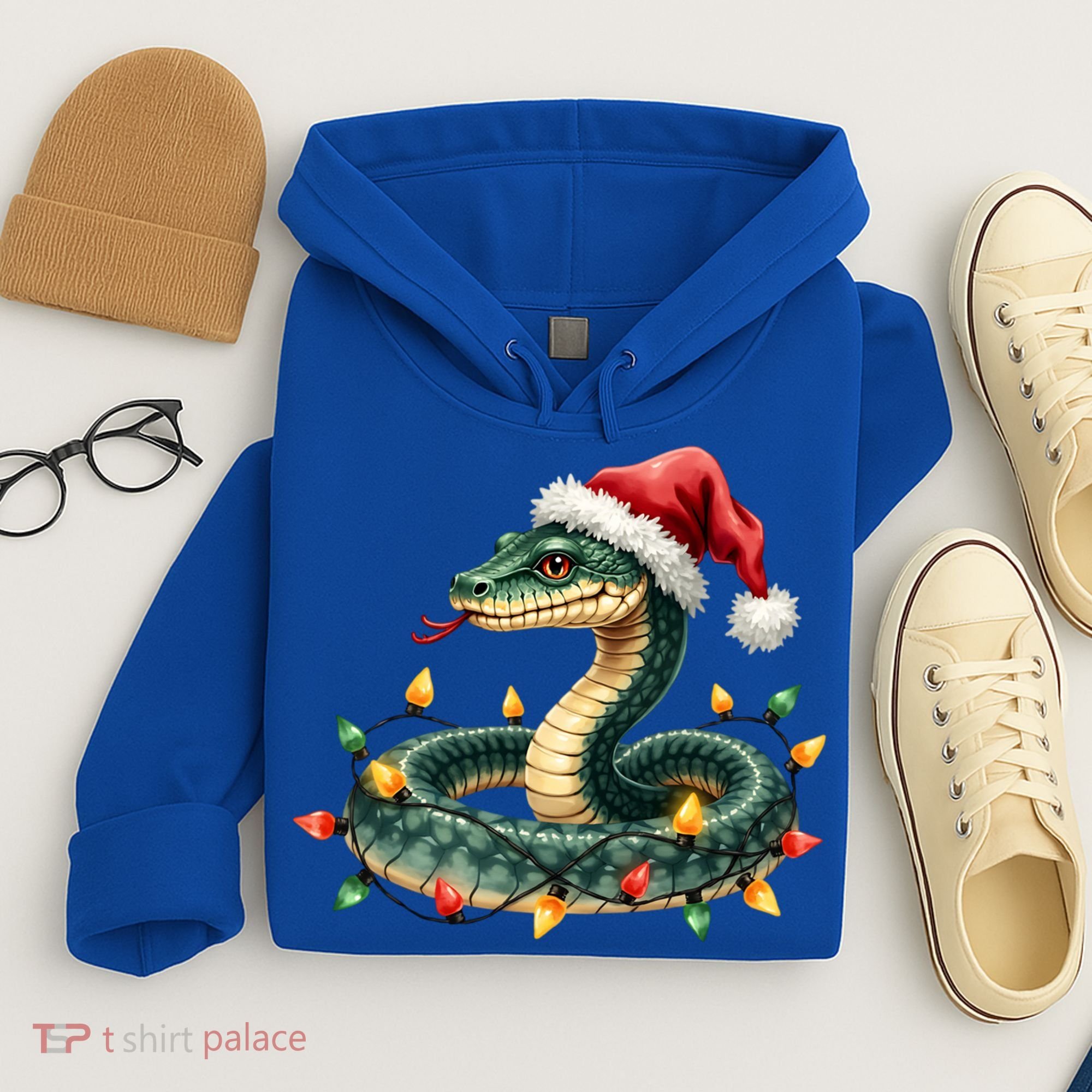 Christmas Snake Santa Hat Holiday Lights Funny Novelty Gift Hoodie