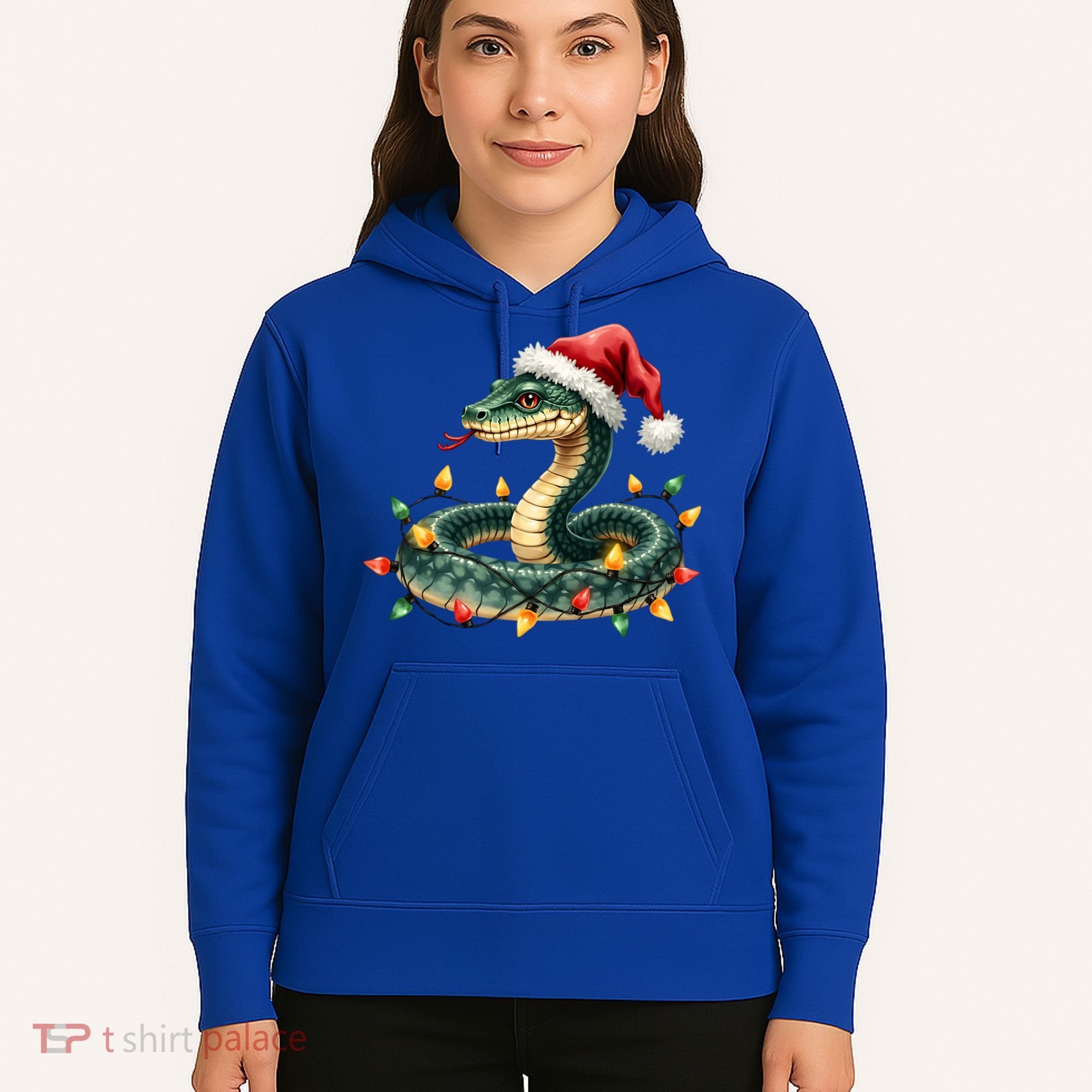 Christmas Snake Santa Hat Holiday Lights Funny Novelty Gift Hoodie