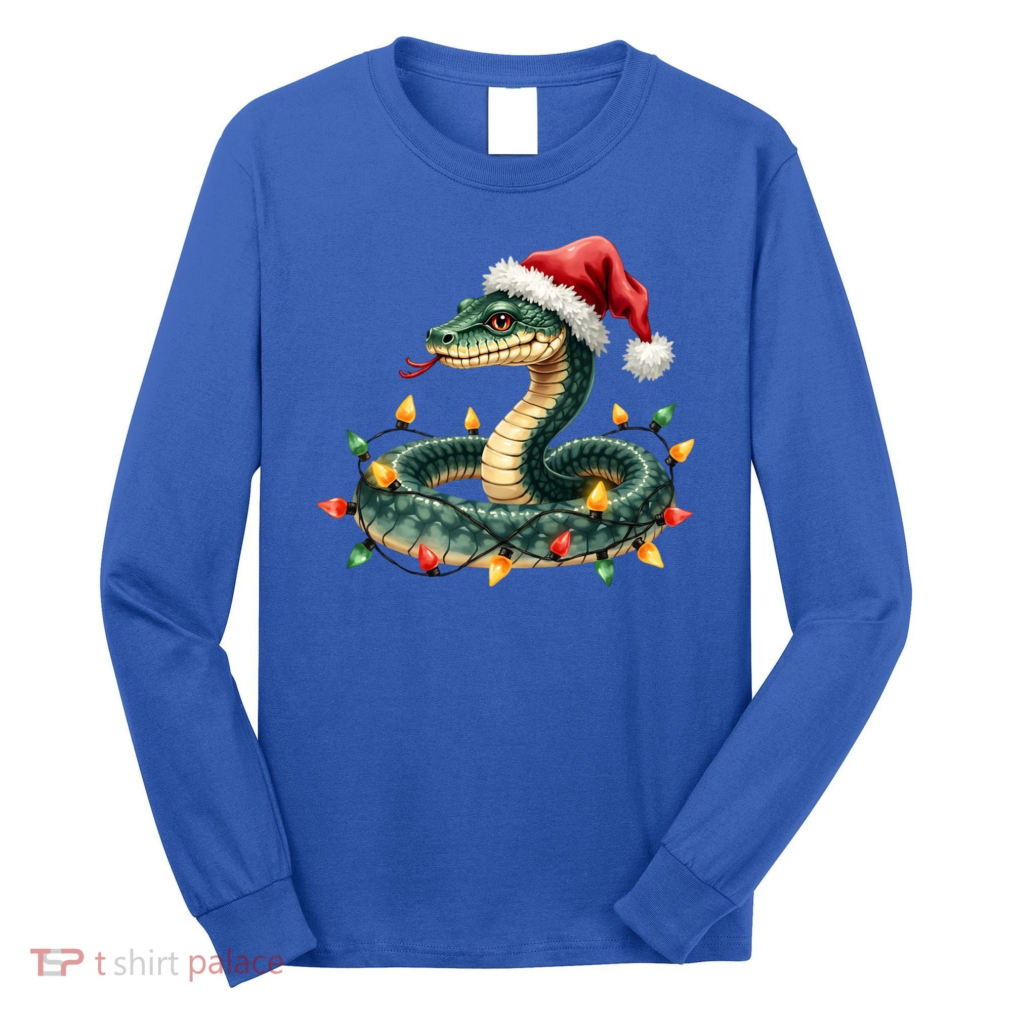 Christmas Snake Santa Hat Holiday Lights Funny Novelty Gift Long Sleeve Shirt