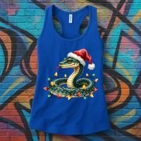 Christmas Snake Santa Hat Holiday Lights Funny Novelty Gift Women's Tank Top thumb 3