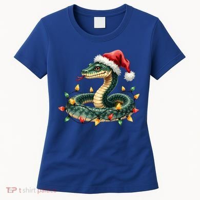 Christmas Snake Santa Hat Holiday Lights Funny Novelty Gift Women's T-Shirt