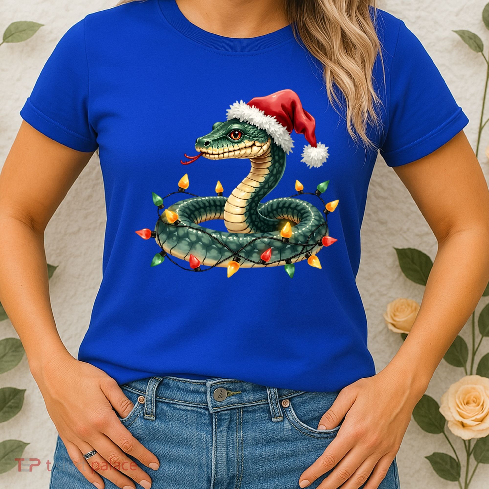 Christmas Snake Santa Hat Holiday Lights Funny Novelty Gift Women's T-Shirt