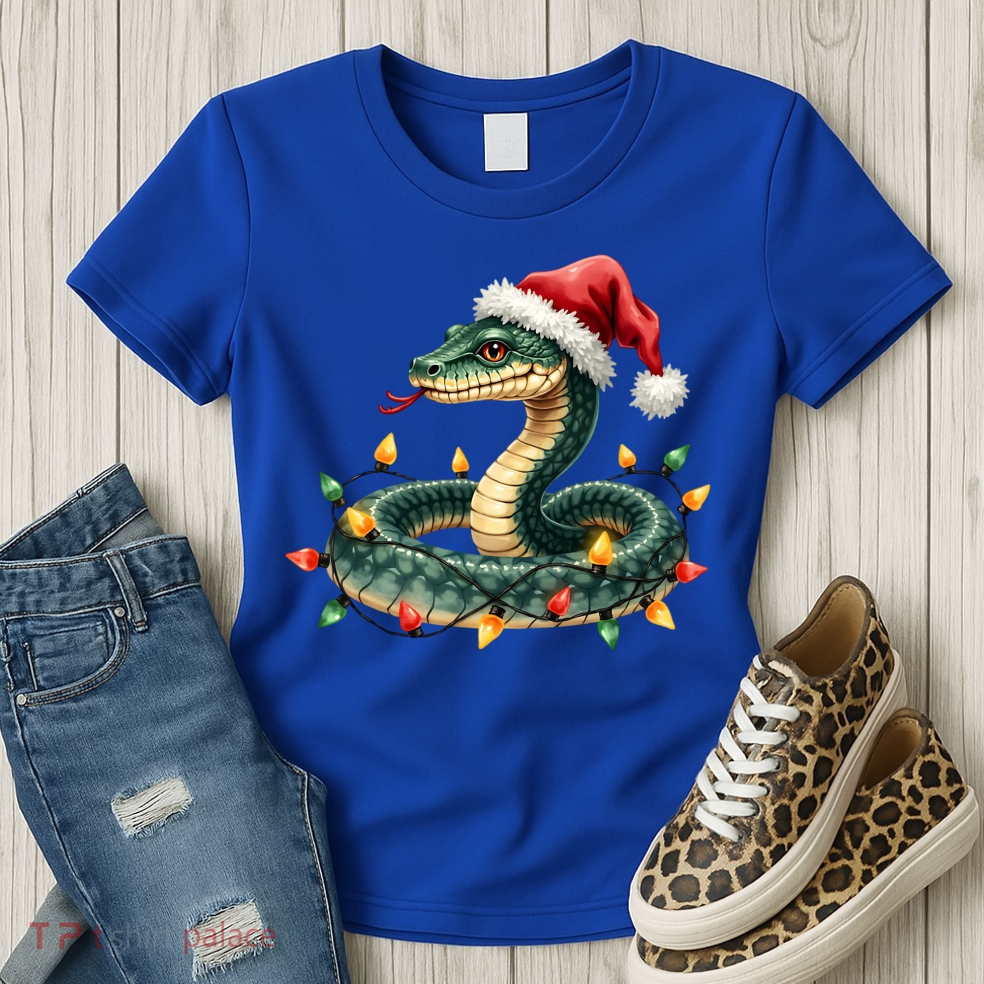 Christmas Snake Santa Hat Holiday Lights Funny Novelty Gift Women's T-Shirt