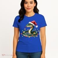 Christmas Snake Santa Hat Holiday Lights Funny Novelty Gift Women's T-Shirt thumb 4