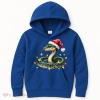 Christmas Snake Santa Hat Holiday Lights Funny Novelty Gift Kids Hoodie thumb 0