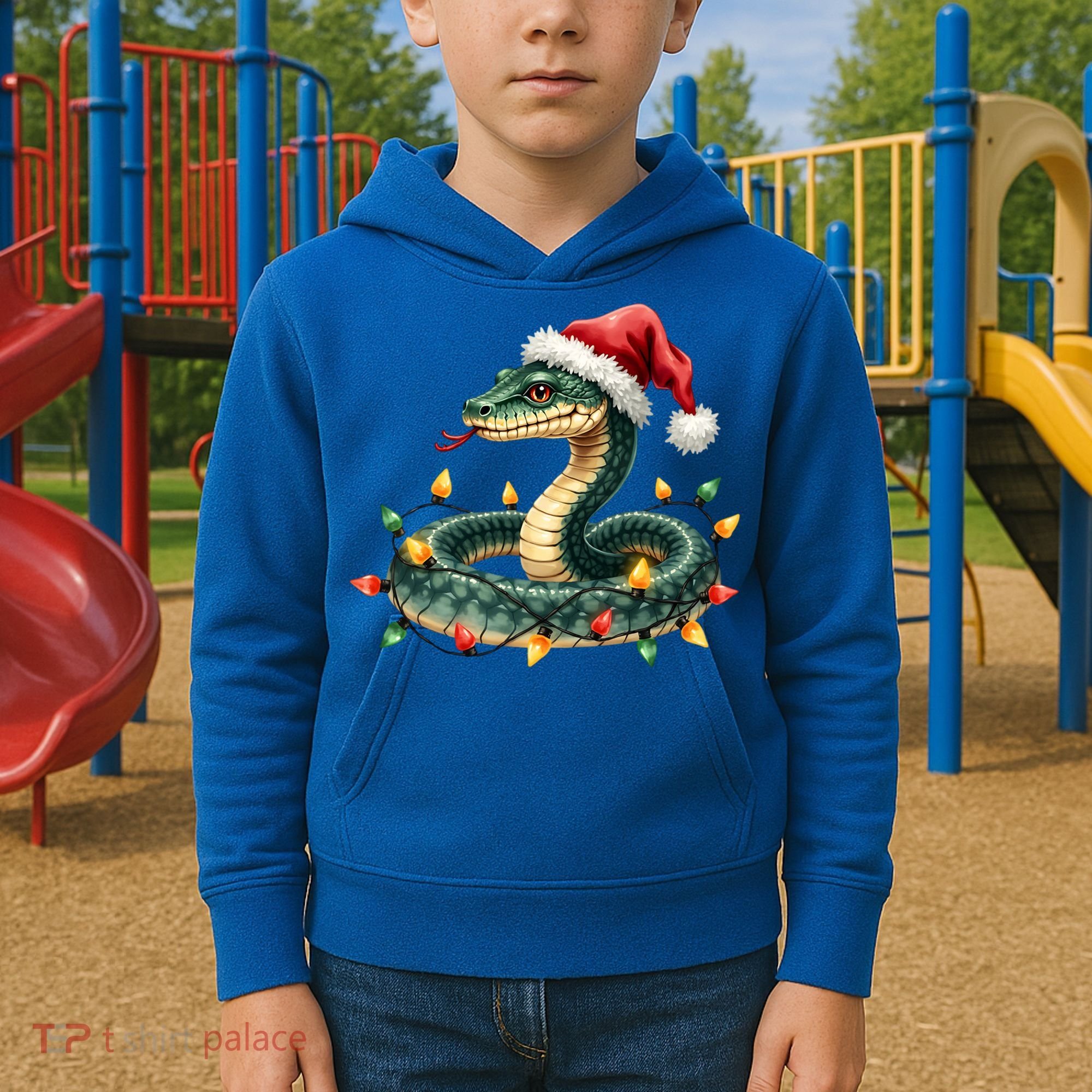 Christmas Snake Santa Hat Holiday Lights Funny Novelty Gift Kids Hoodie