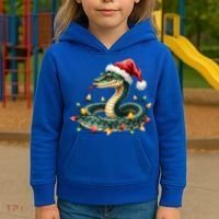Christmas Snake Santa Hat Holiday Lights Funny Novelty Gift Kids Hoodie thumb 3