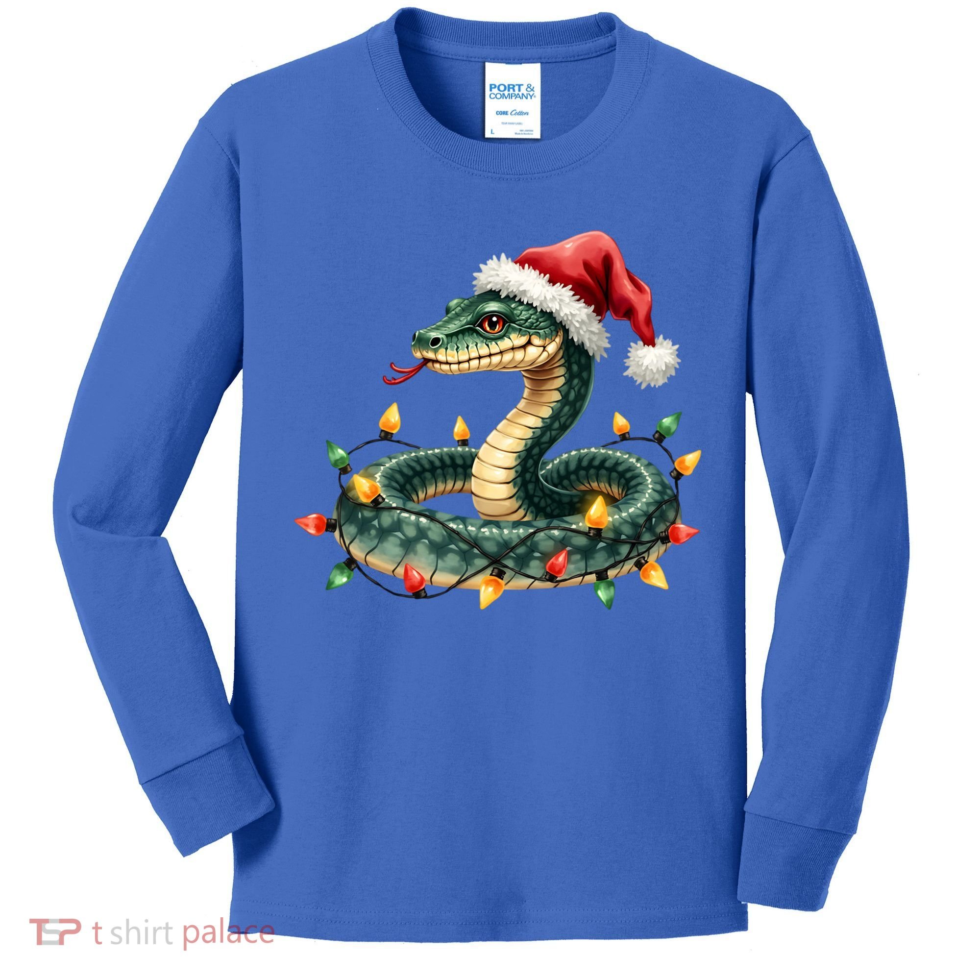 Christmas Snake Santa Hat Holiday Lights Funny Novelty Gift Kids Long Sleeve Shirt