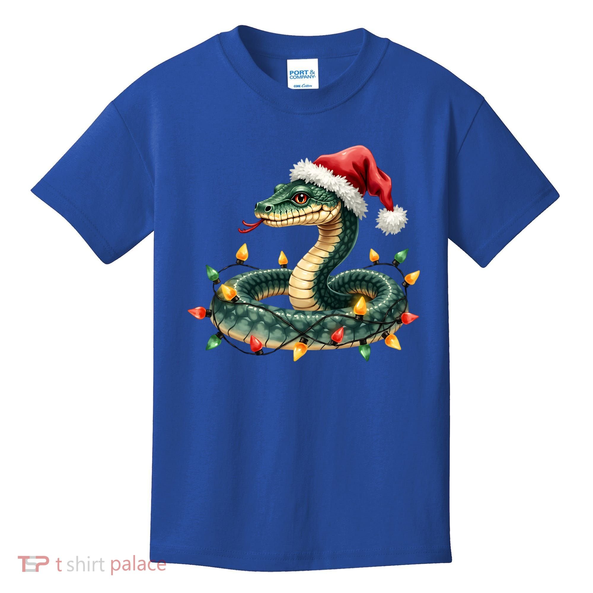 Christmas Snake Santa Hat Holiday Lights Funny Novelty Gift Kids T-Shirt