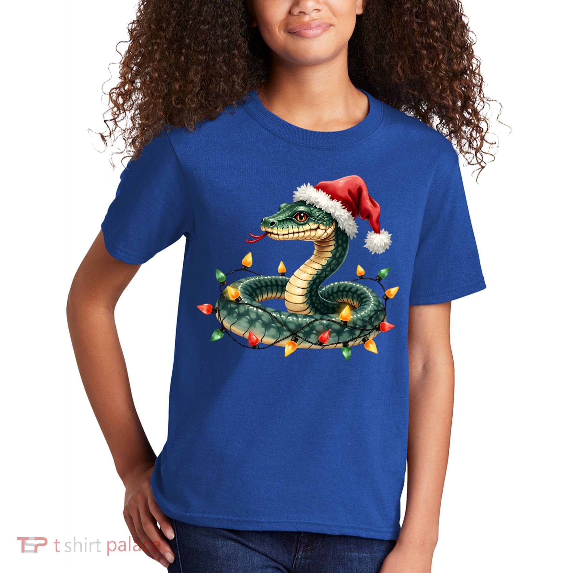 Christmas Snake Santa Hat Holiday Lights Funny Novelty Gift Kids T-Shirt