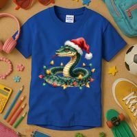 Christmas Snake Santa Hat Holiday Lights Funny Novelty Gift Kids T-Shirt thumb 3