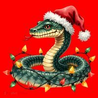 Christmas Snake Santa Hat Holiday Lights Funny Novelty Gift Santa Hat thumb 1