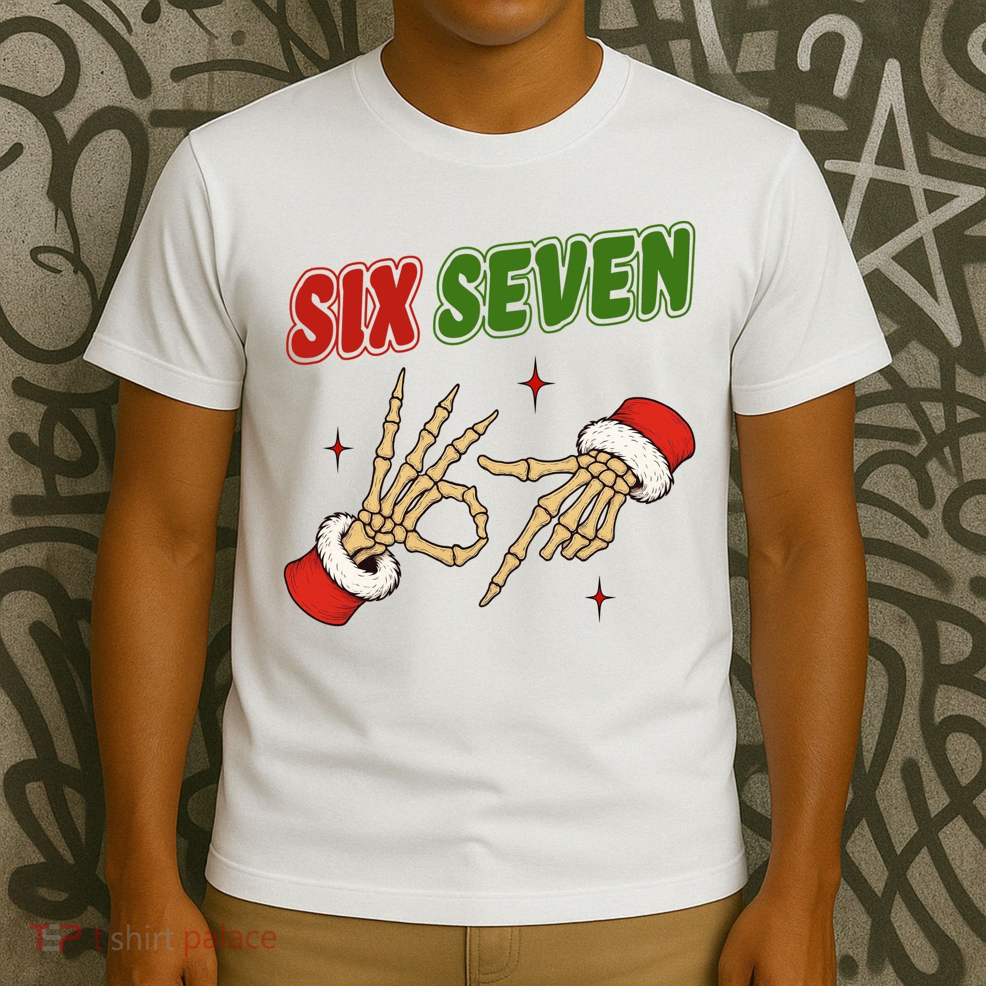 Christmas Six Seven Skeleton Santa 67 Funny X-Mas T-Shirt