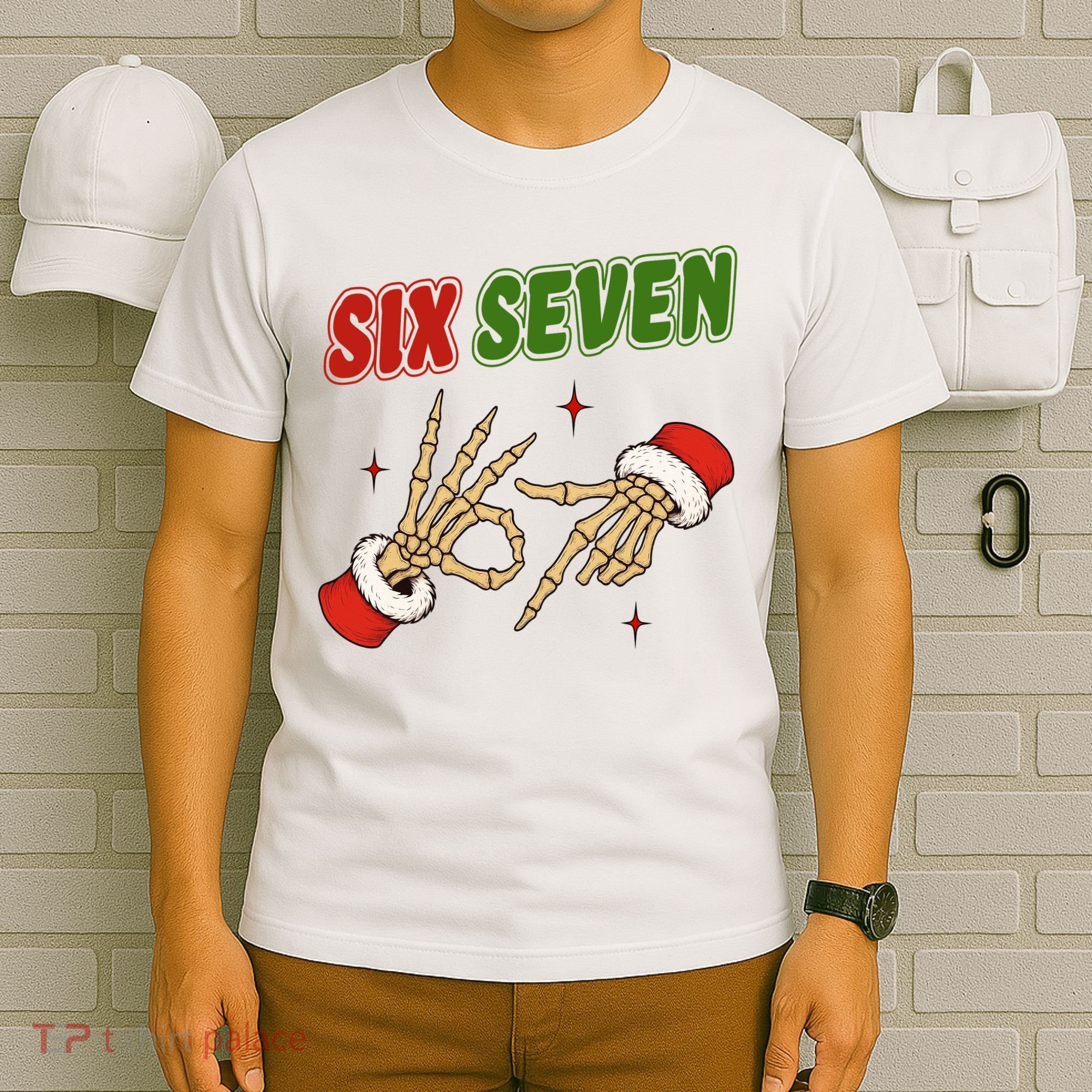 Christmas Six Seven Skeleton Santa 67 Funny X-Mas T-Shirt