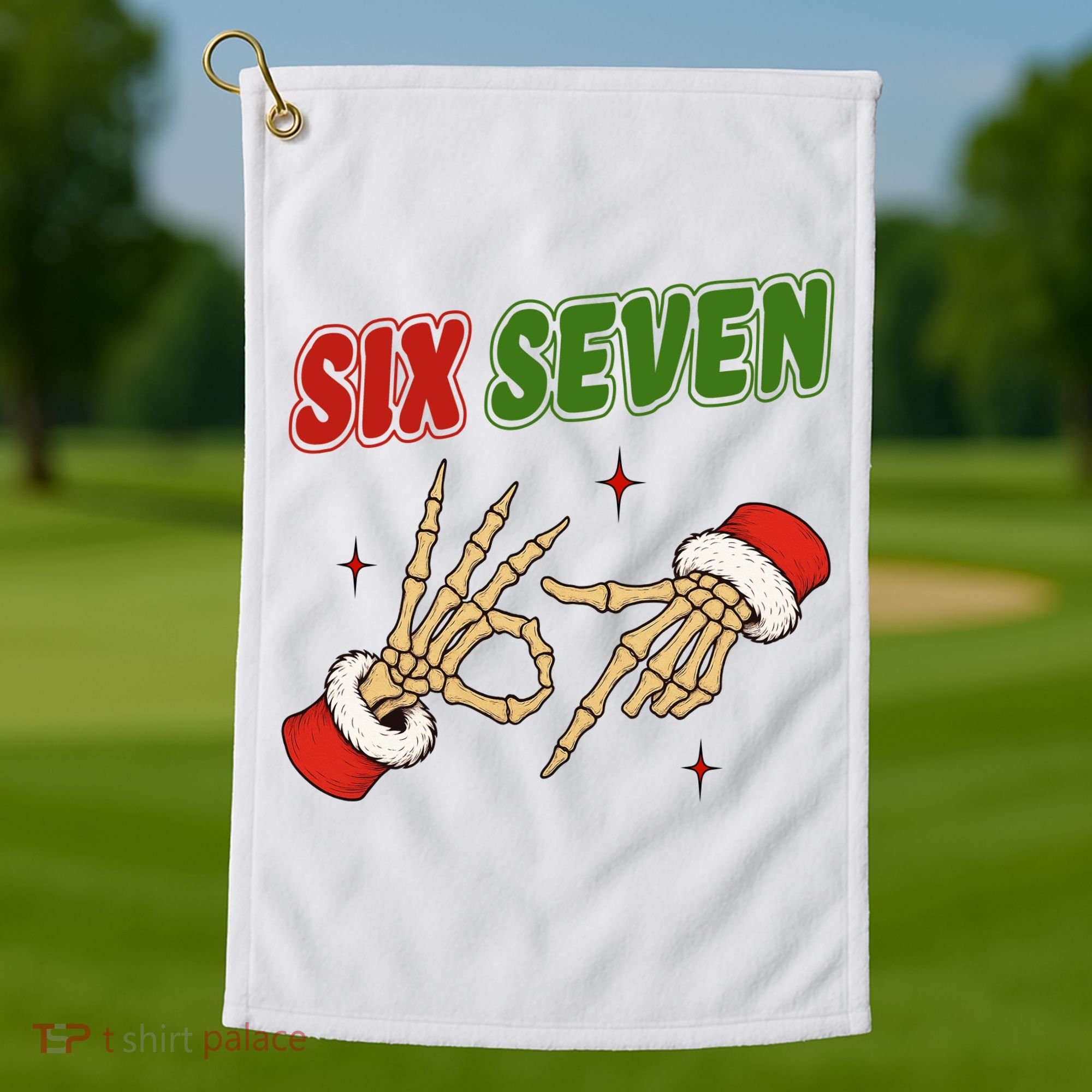 Christmas Six Seven Skeleton Santa 67 Funny X-Mas Golf Towel