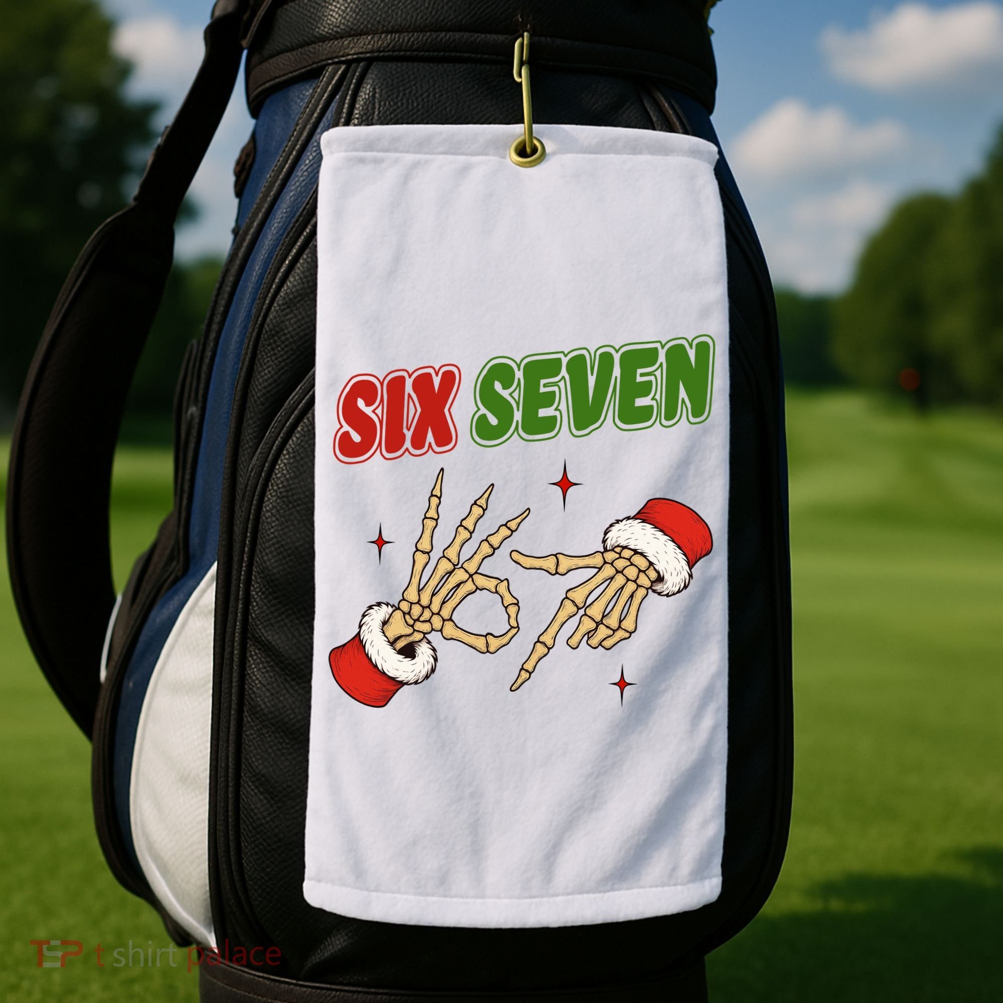 Christmas Six Seven Skeleton Santa 67 Funny X-Mas Golf Towel