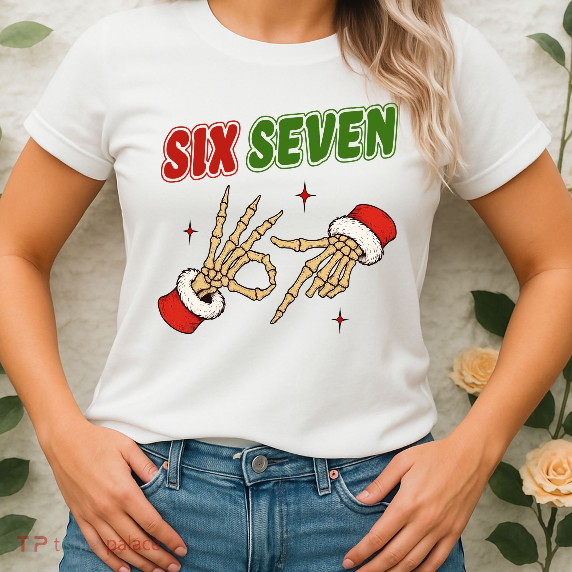 Christmas Six Seven Skeleton Santa 67 Funny X-Mas Women's T-Shirt