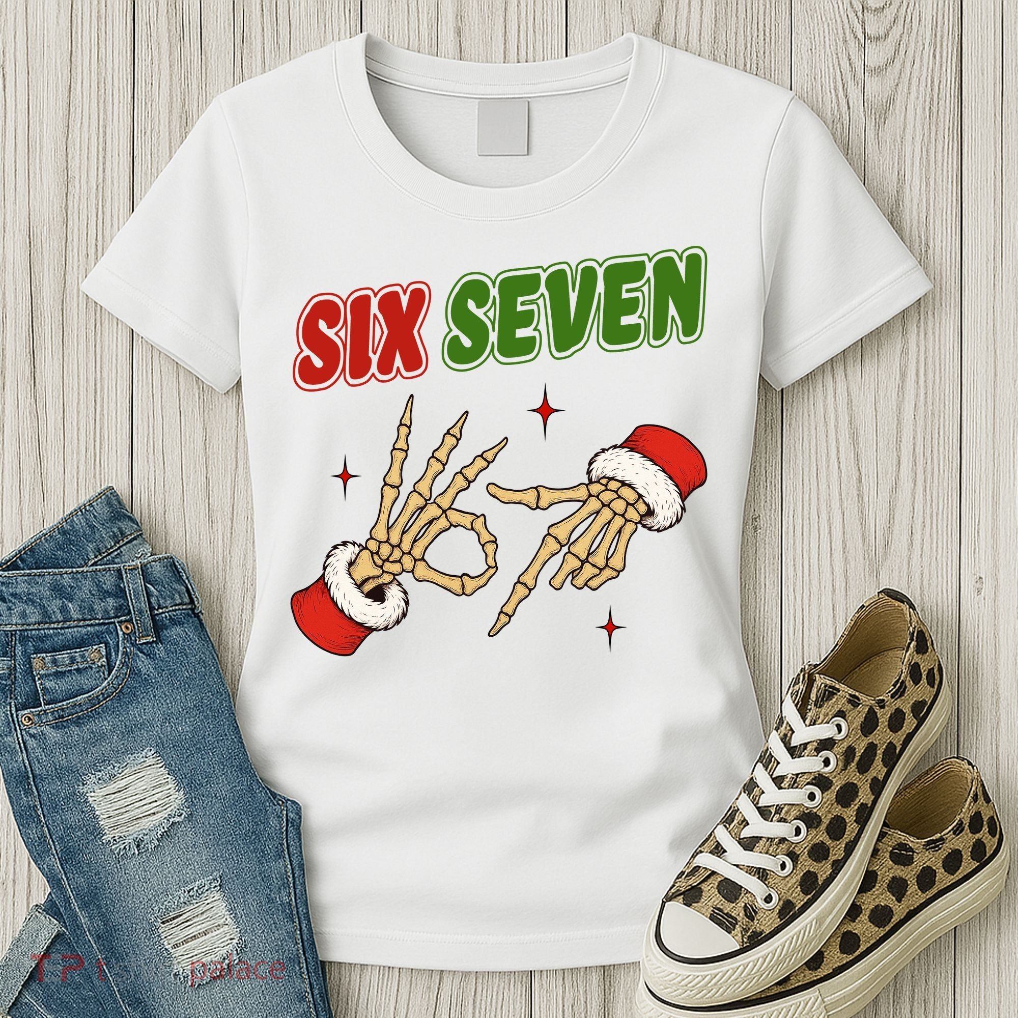 Christmas Six Seven Skeleton Santa 67 Funny X-Mas Women's T-Shirt