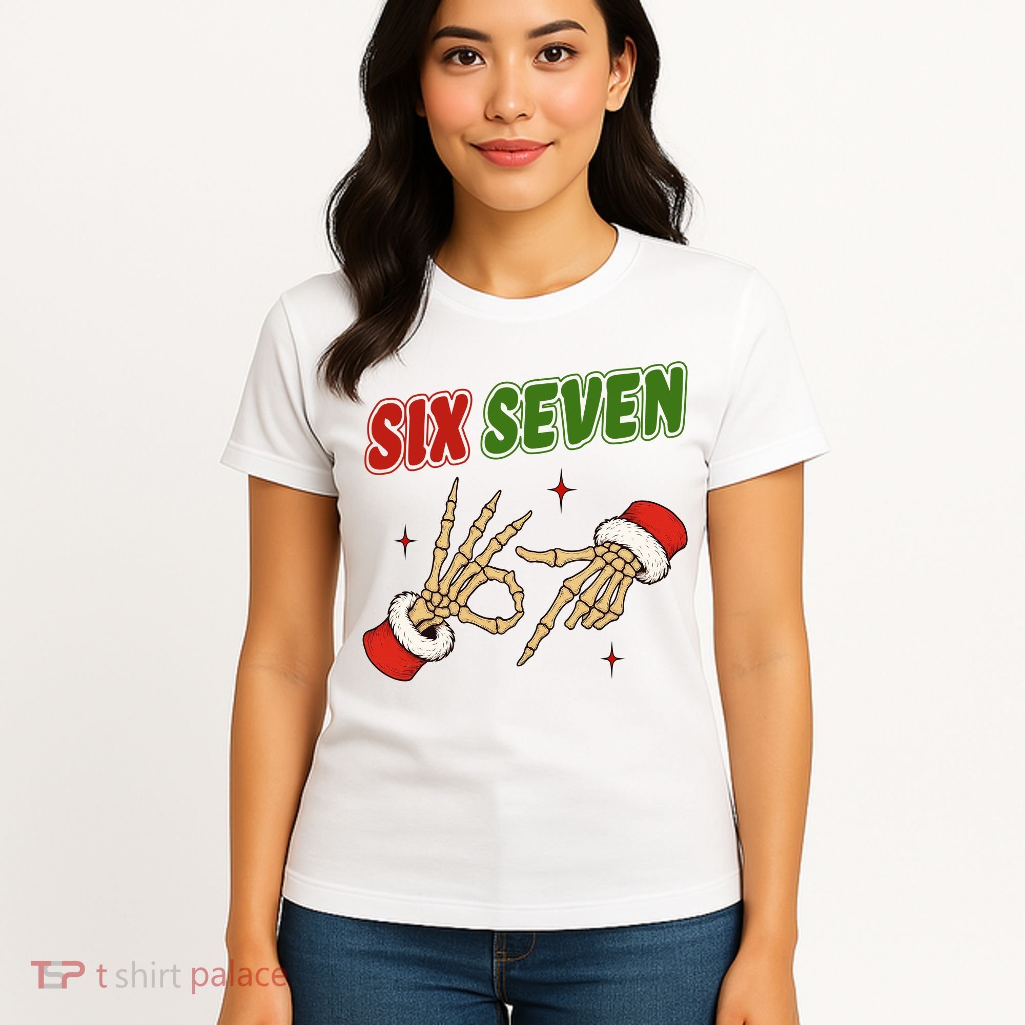 Christmas Six Seven Skeleton Santa 67 Funny X-Mas Women's T-Shirt