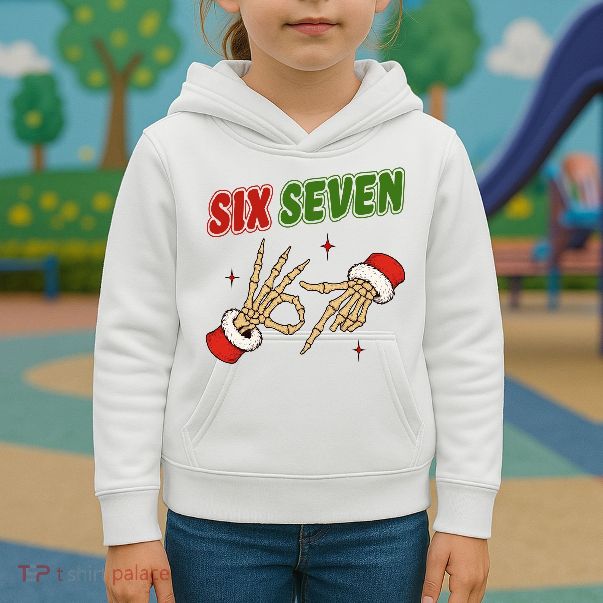 Christmas Six Seven Skeleton Santa 67 Funny X-Mas Kids Hoodie