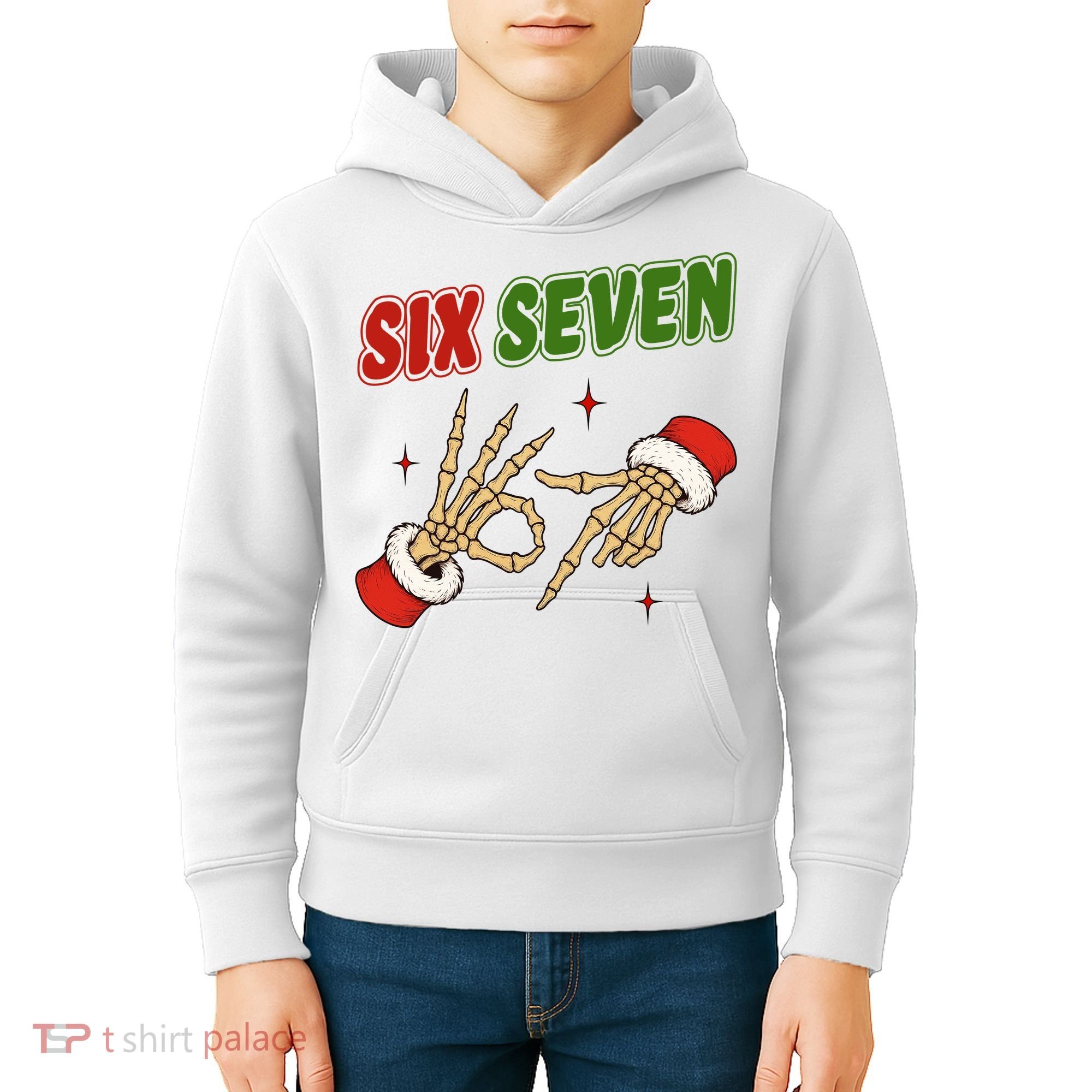 Christmas Six Seven Skeleton Santa 67 Funny X-Mas Kids Hoodie