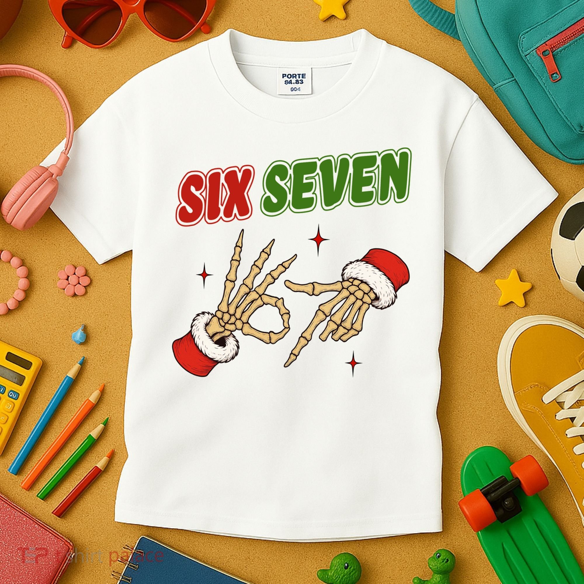 Christmas Six Seven Skeleton Santa 67 Funny X-Mas Kids T-Shirt