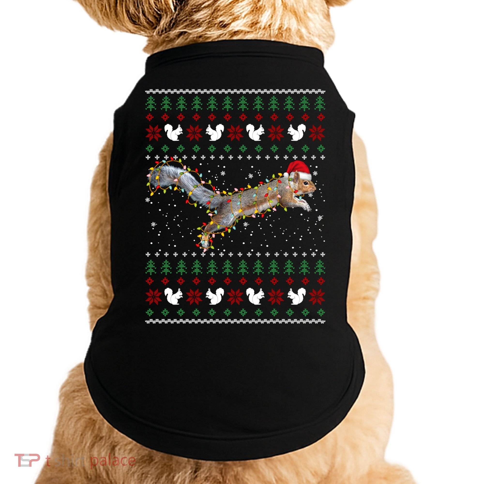 Cute Squirrel Santa's Hat Ugly Christmas Sweater Tee Xmas Gift Doggie Tank
