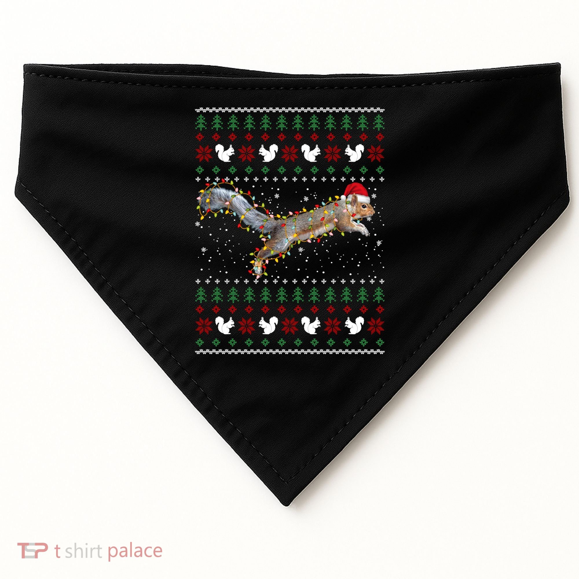 Cute Squirrel Santa's Hat Ugly Christmas Sweater Tee Xmas Gift USA-Made Doggie Bandana