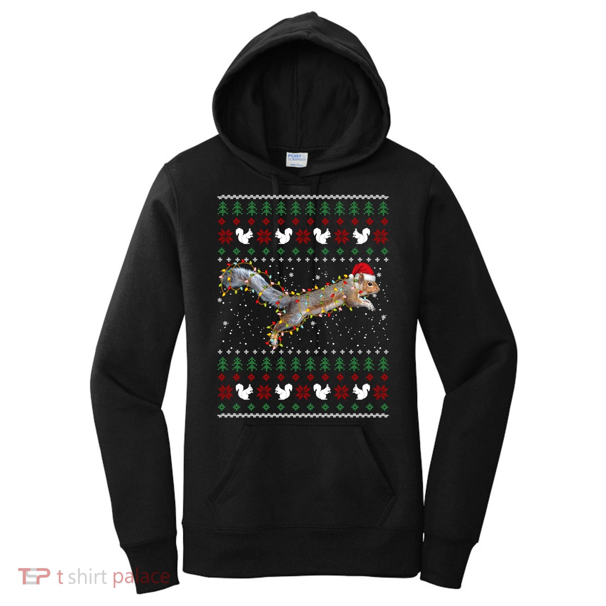 Cute Squirrel Santa's Hat Ugly Christmas Sweater Tee Xmas Gift Women's Hoodie