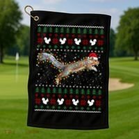 Cute Squirrel Santa's Hat Ugly Christmas Sweater Tee Xmas Gift Golf Towel thumb 1